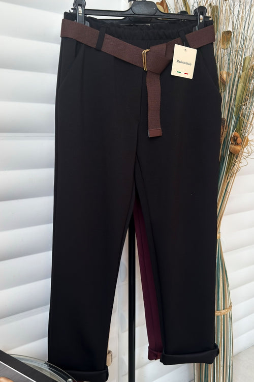 Pantaloni elastici cu crac drept și curea