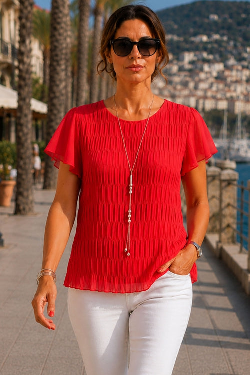 Textured women's short-sleeved blouse