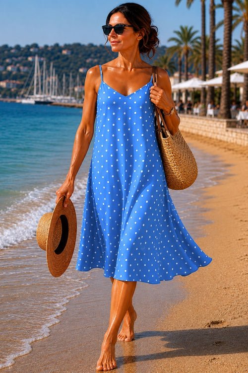 Loose-fit polka-dot dress with thin straps