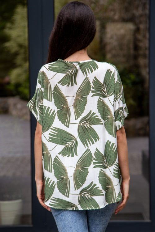 Women's blouse with a palm leaf print