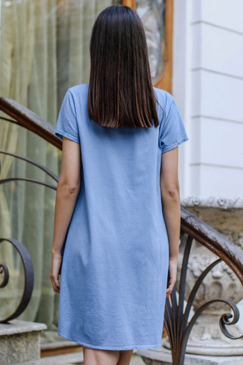 Rochie damă uni din bumbac cu accesoriu cadou
